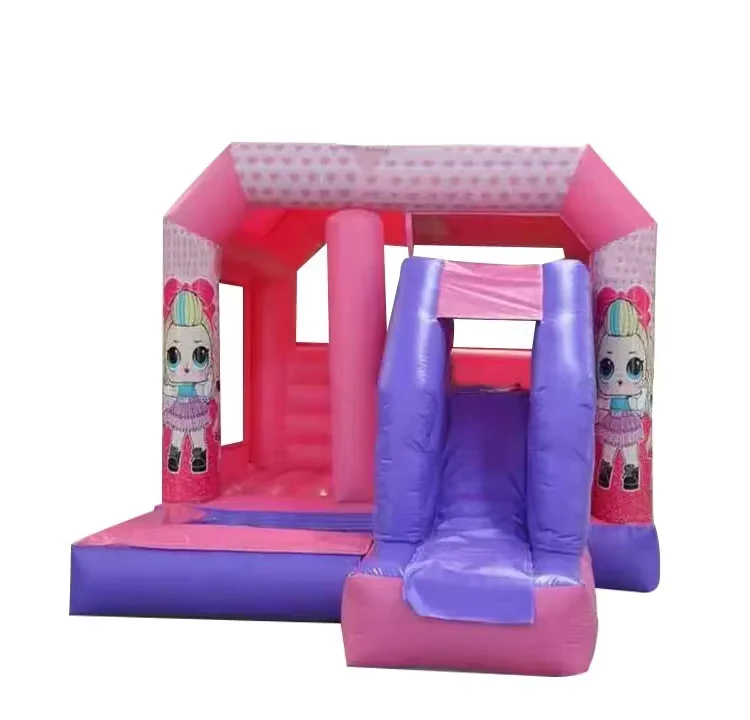 LOL Kinder Sprungkraft Kombi PVC Aufblasbares Hüpfhaus und Rutsche für Hauspartys mit Gebläse und Aufblasbarem Schloss