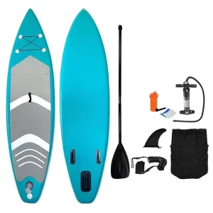Stand Up Paddleboard Gonfiabile Antiscivolo Stampato Blu Lago Grigio Accessori per Inflazione per Intrattenimento Acquatico