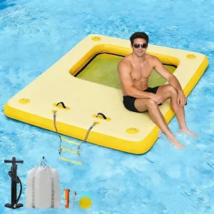 Lake Floats Adults Floating Raft Water Platform Inflatable Floating Dock with Detachable Ladder