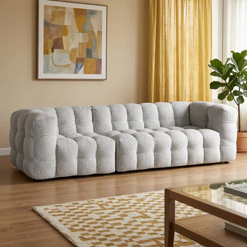 Canapé gonflable Chesterfield en tissu en laine d'agneau, design japonais, sans dossier, sans accoudoirs, moderne, nordique, salon