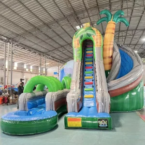 Large 24ft Jungle Falls Inflatable Water Slides Inflatable Wet n Dry Slide