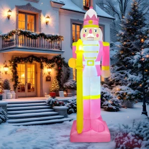 Large 8FT Pink Christmas Nutcracker Inflatable Weatherproof Blow up Decoration with LED for Garden Party Festival & Event Decor