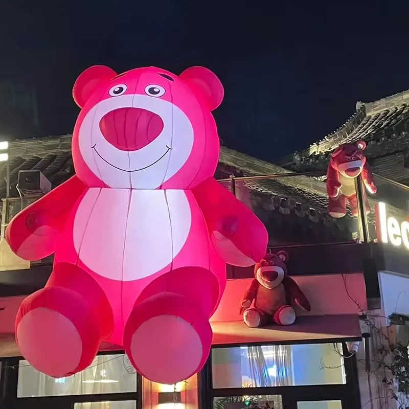 Grand ours en peluche gonflable en forme de fraise pour décoration extérieure