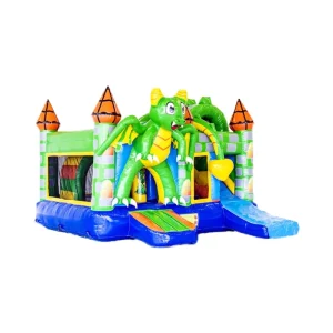 Castello gonfiabile grande a forma di cartone animato con parete di arrampicata, scivolo, ventilatore, parco gonfiabile per bambini