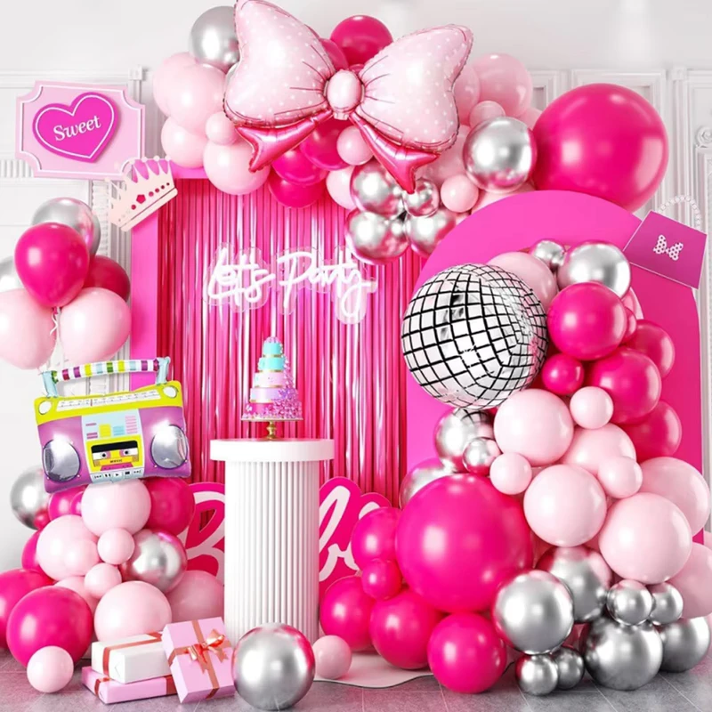 Kit de Arco de Globos de Látex Rosa Grande para Decoraciones de Cumpleaños de Niña
