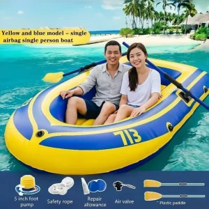 Large Capacity 2 Person Inflatable Boat Heavy Duty PVC Fishing Dinghy Portable Foldable Rubber Kayak Outdoor Recreation