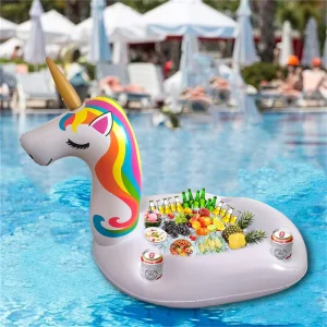 Porta bevande gonfiabile a forma di unicorno in PVC di grande capacità per piscina, festa in spiaggia, uso per adulti, uomini e donne