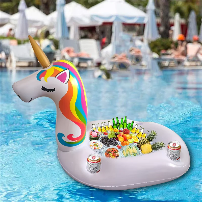 Porta bevande gonfiabile a forma di unicorno in PVC di grande capacità per piscina, festa in spiaggia, uso per adulti, uomini e donne