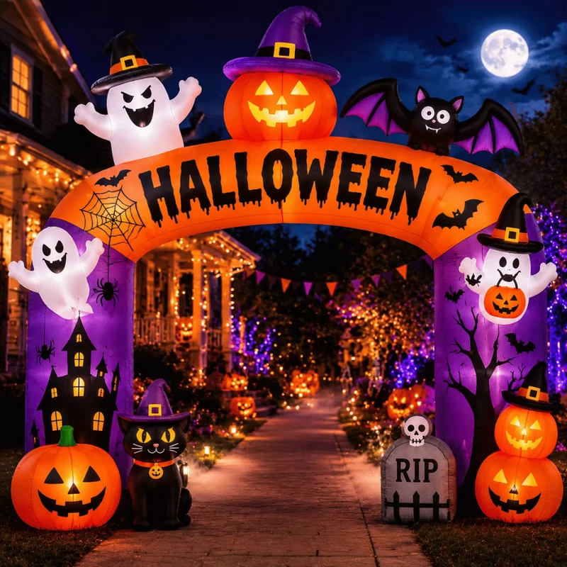 Arka Inflatable Kustom Besar Tahan Cuaca Desain Cerah Halloween untuk Dekorasi Acara Luar Ruangan