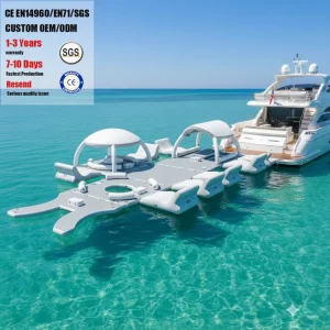 Grote Aangepaste Inflatable Drijvende Dock Zwem Leisure Bar Sofa Platform Commercieel Gebruik PVC Materiaal Water Amusement