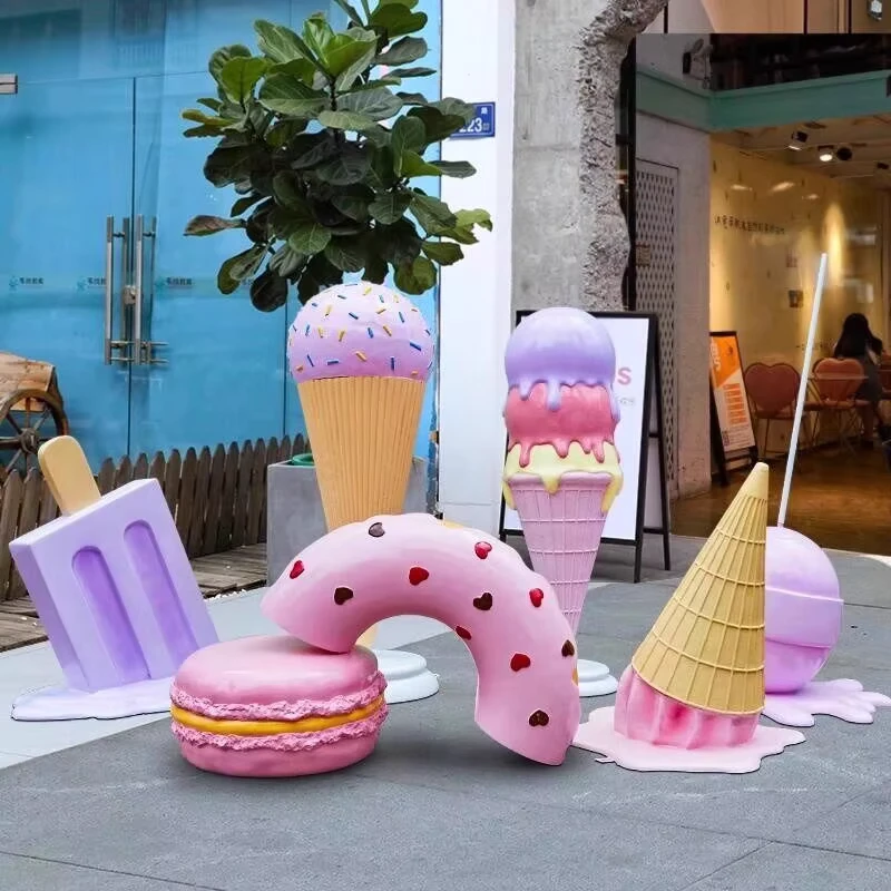 Large Customizable Resin Ice Cream Cone Sculpture Model Giant Soft Serve Prop Lifelike For Ice Cream Shop Store Front Outdoor