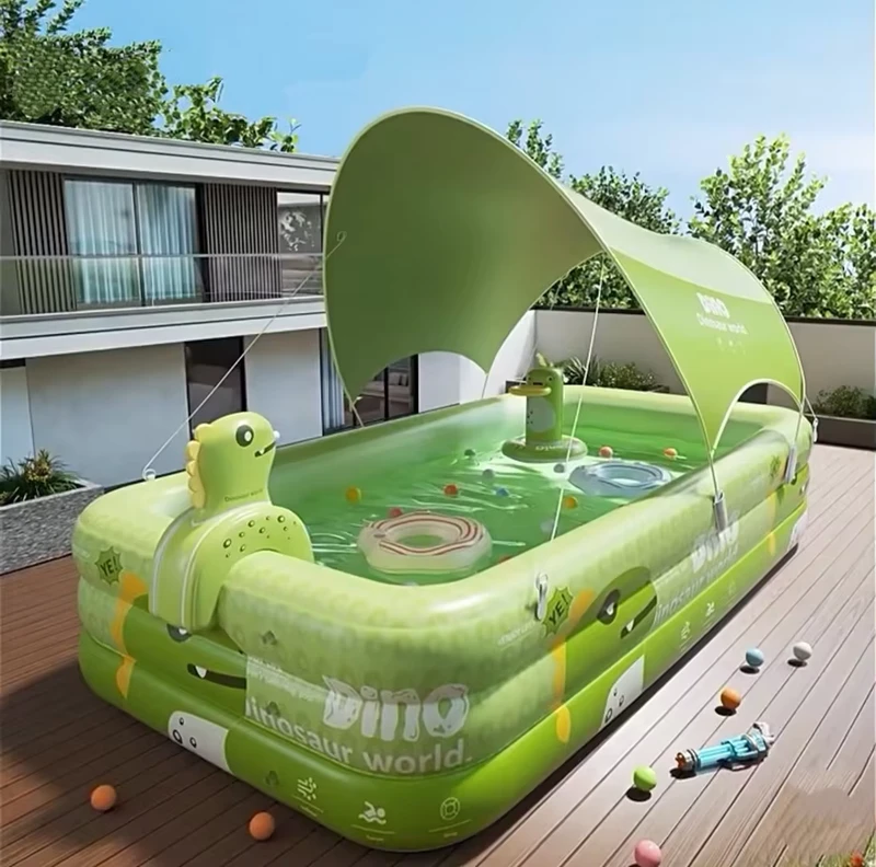 Kolam Renang Inflatable Pola Dinosaurus Besar untuk Penggunaan Keluarga di Luar Ruangan