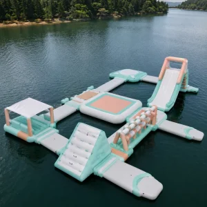 Large Floating Inflatable Water Castle Park with Slides Trampoline and Obstacle Course for Kids Adults
