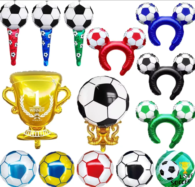 Grande Troféu de Futebol - Balões de Folha em Forma de Chuteira, Bastão de Torcida e Tiara para Decoração de Festas Desportivas