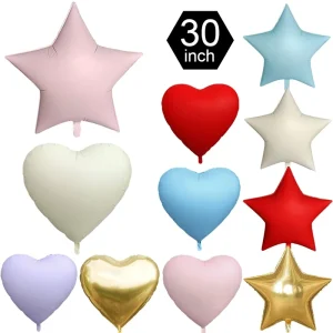 Large Heart Inflatable Helium Balloon 30 Inch Matte Red Gold Pink Blue Purple Heart Star Foil Balloon Party Decoration