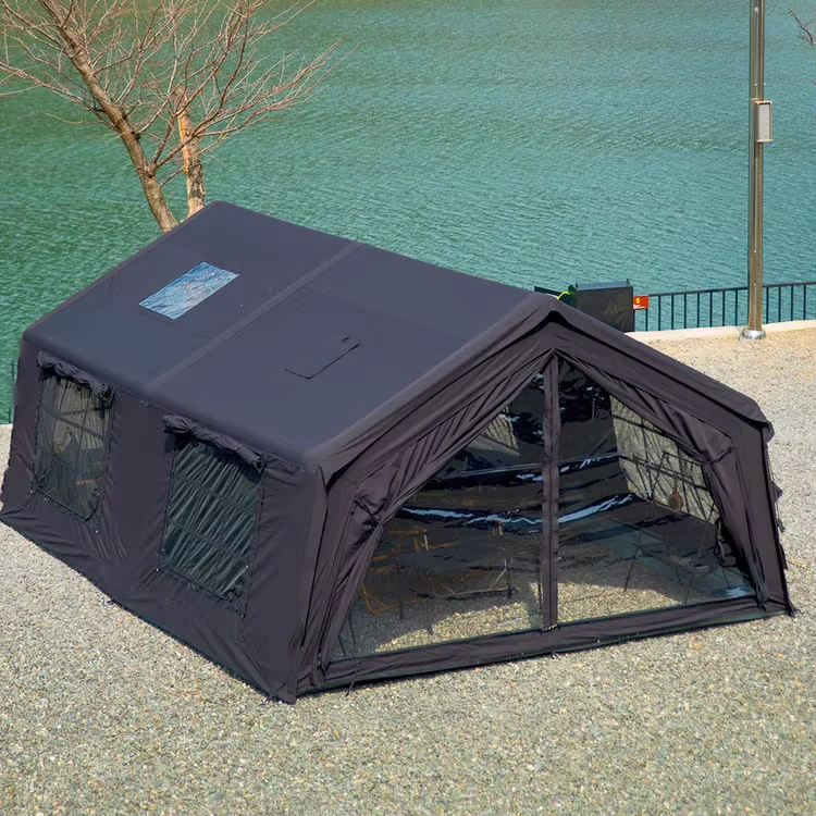 Grande tente noire gonflable pour camping, tente familiale pop-up pour pique-nique en extérieur