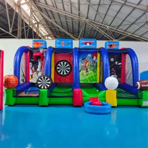 Grande Gioco Gonfiabile 4 in 1 per Carnevale con Soffiatore, Giochi Interattivi Gonfiabili per Bambini e Adulti