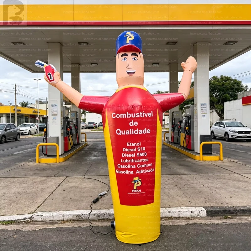 Estación de Servicio Inflable Grande, Muñeco de Bienvenida que Saluda, Publicidad para Estaciones de Combustible, Evento en la Carretera