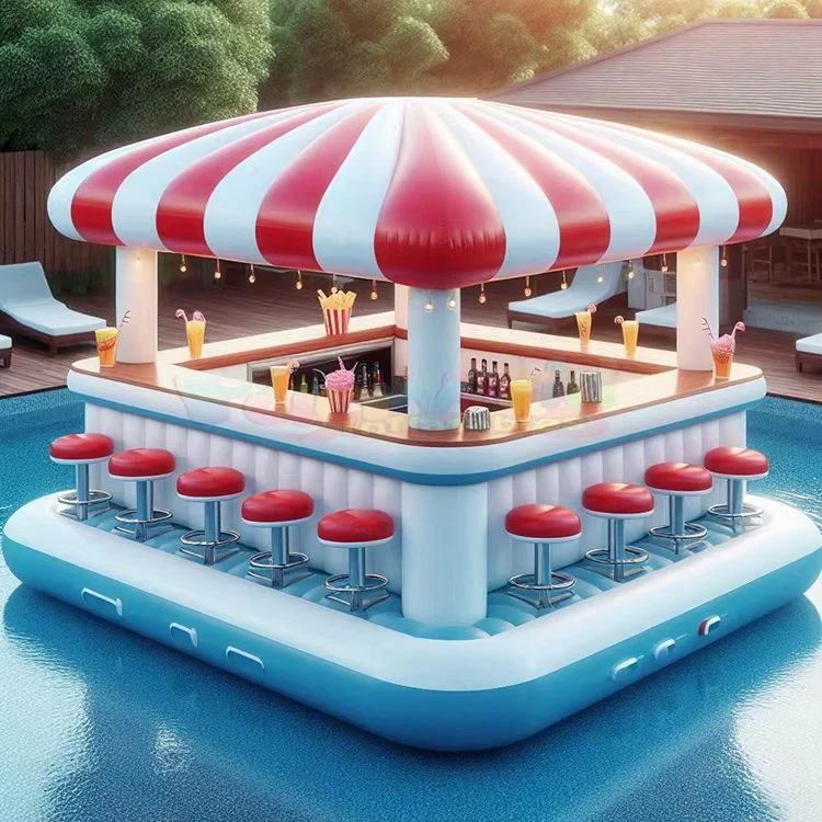 Large Inflatable Leisure Platform Party Water Swimming Pub Inflatable Floating Pool Bar