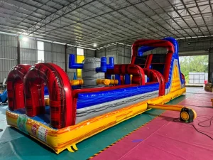 Large Inflatable PVC Marble Color Gauntlet Obstacle Course With Slide Water Pool Combo