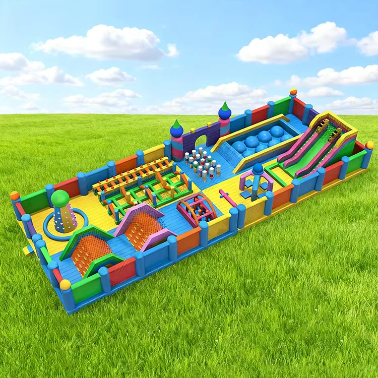 Grande Parco Gonfiabile per Giochi, Percorso ad Ostacoli Gonfiabile per Adulti, Dimensione Personalizzabile Certificata CE