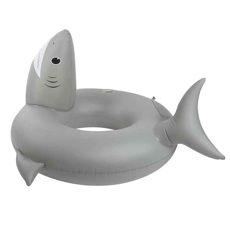 Grande Anel de Natação Inflável em Forma de Tubarão com Luzes, Flutuantes para Piscina, Tubo de Natação com Classificação IP68 de Impermeabilidade