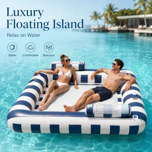 Grande Ilha Flutuante Inflável para Adultos, Plataforma de Lazer para Resort, Lago e Praia