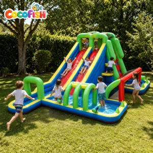 Large Inflatable Water Park with Dual Racing Slides & Sprinkler System, Commercial Bouncy Castle Water Combo for Summer