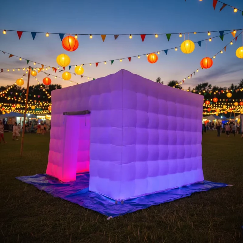 Große LED-Licht Aufblasbare Bubble-Zelte Aufblasbares Nachtclub-Würfelzelt für Outdoor-Events AIRTECH T101 Oxford-Stoff/PVC