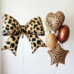 Large Leopard Print 4D orbz Bowknot Round Star Heart Shape Foil Balloon for Birthday Party Decorations