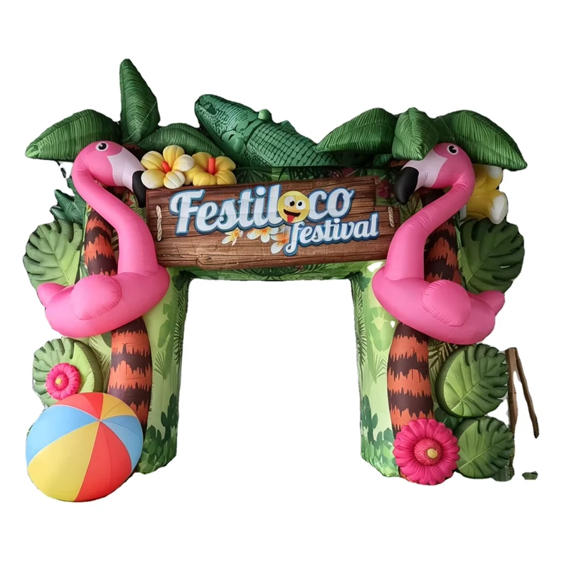 Large Multi-Color Waterproof Durable Inflatable Flamingo Model Built-In Fan Lithium Battery Graduation Music Fantasy Arch