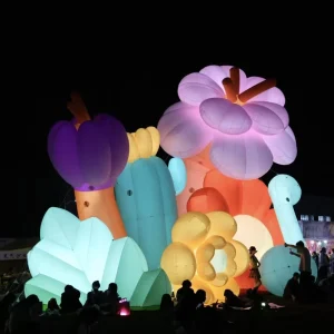 Gros cluster de fleurs gonflables en extérieur avec lumières LED, décoration de paysage gonflable pour festival de musique
