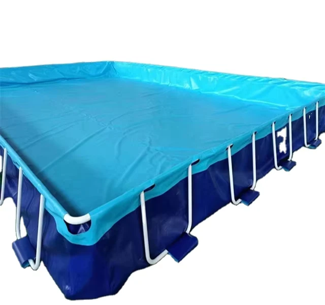 Grande Piscina Inflável de PVC Retangular com Estrutura Metálica Acima do Solo