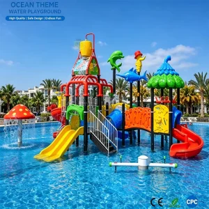 Large Outdoor Water Park Playground with Whale Dolphin Theme Water Slides for Resort Hotel and Community Park