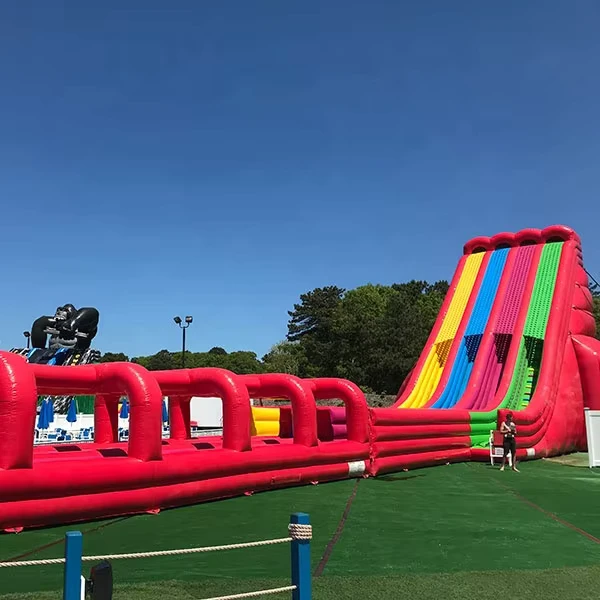 Large Rainbow 4 Lane Inflatable Dry Slide Blow up Multi Lane Inflatable Slide with Red Runway for Backyard Summer Party
