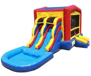 Large Rainbow Inflatable Combo Bounce House Wet Dry Dual Lane Slide Commercial Kids Jumping Castle Slide Pool
