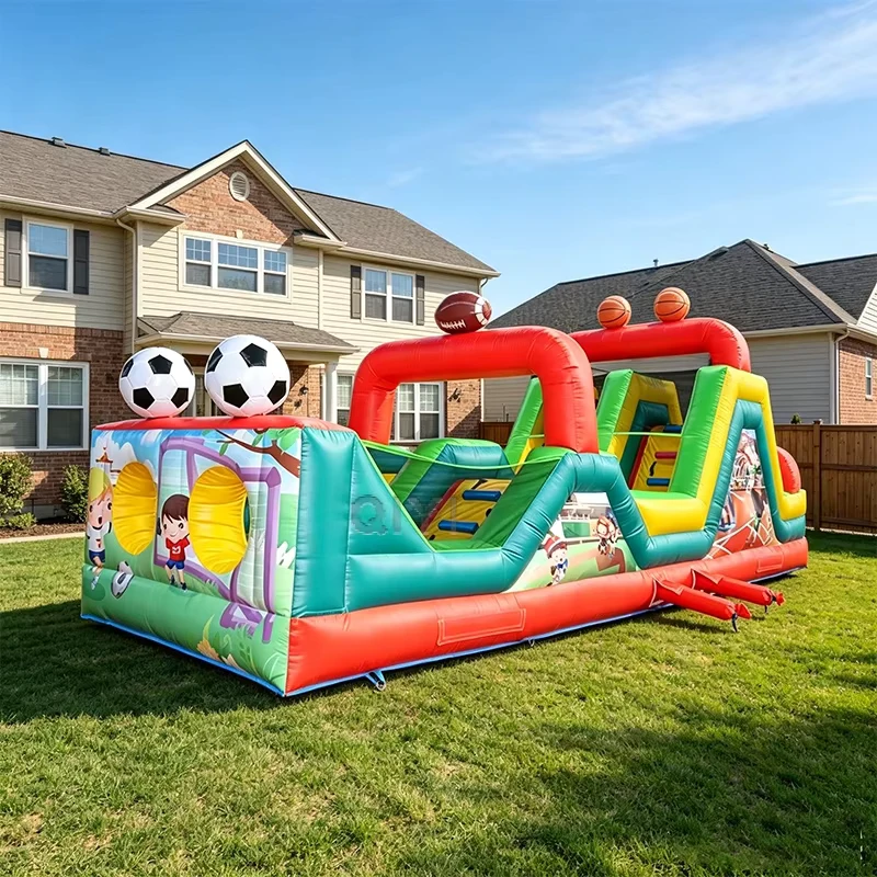 Large Red and Blue Commercial Inflatable Obstacle Course Interactive Game for Kids