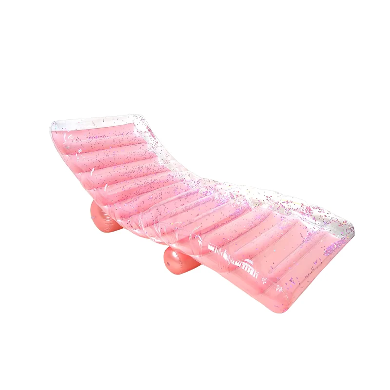 Flutuador de Piscina em Forma de S Grande, Colchão de Ar Inflável, Ride-On para Festas Aquáticas com Purpurina Roxa por Dentro