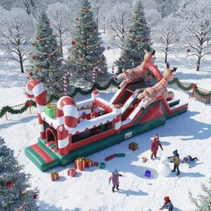 Large Santa Claus Themed Inflatable Bounce House Commercial Christmas Inflatable Castle for Kids Amusement Park Party Decoration