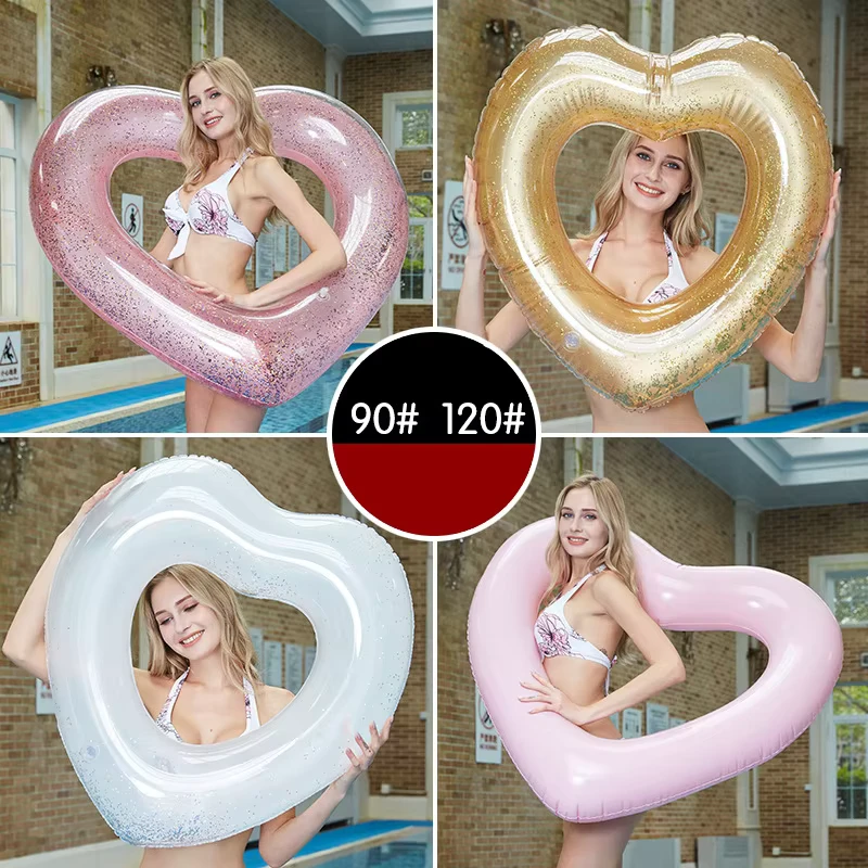 Anillo de natación inflable de gran tamaño en forma de corazón para adultos y niños, ecológico