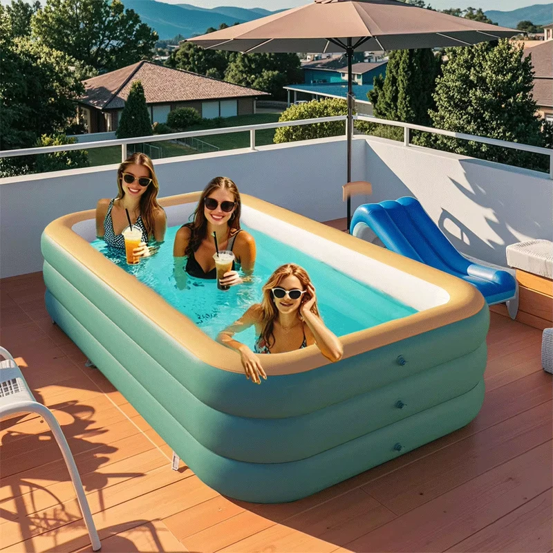 Großer Verdickter quadratischer PVC Aufblasbarer Swimmingpool für Erwachsene & Kinder für den Außenbereich