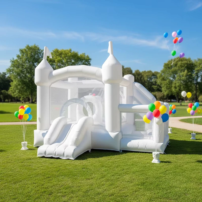 Großes weißes PVC aufblasbares Hüpfburg-Schloss mit Rutsche