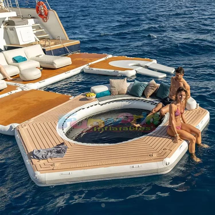 Ilha Flutuante para Esportes Aquáticos de Lazer, Ponto de Ancoragem Inflável para Jet Ski