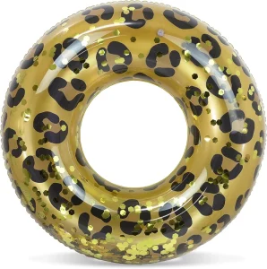 Leopard Print Inflatable Float Tube Inflatable Swim Ring Heavy Duty UV Resistant Inflatable Tube Pool Float for Kids & Adults