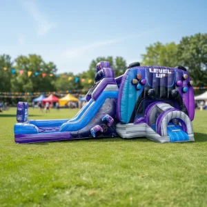 Level up Slide Video Gamer Tematik Combo Bounce House Water Slide Pool Game Controller Kastil Bouncy Inflatable Moonwalk