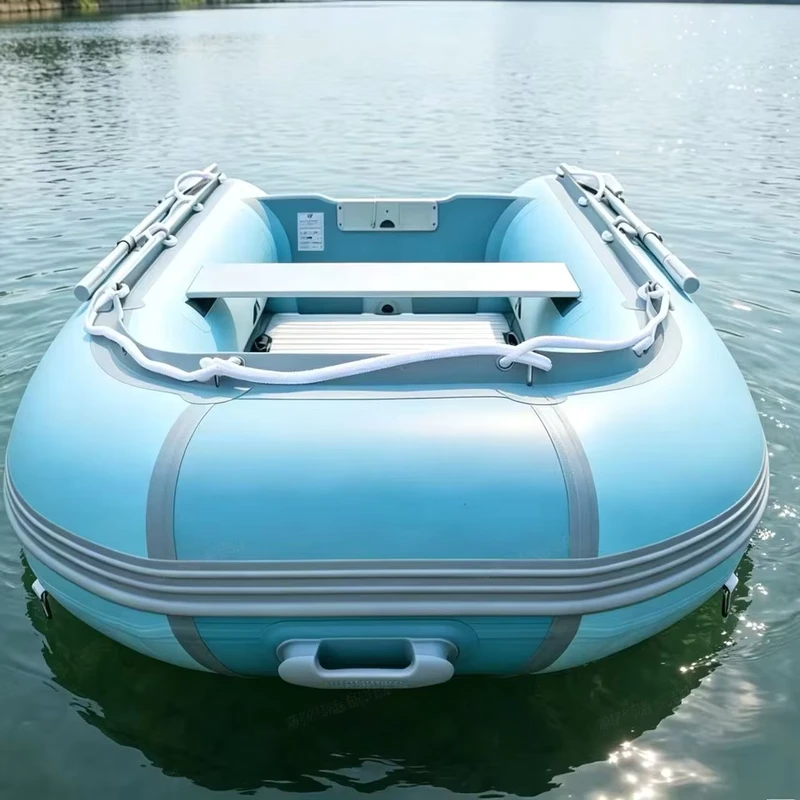 Light Blue Inflatable Dinghy with Aluminum Floor 2 4 Person Portable Inflatable Boat for Fishing Kayaking & Water Sports