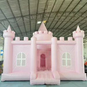 Light Pink Bounce House Bouncy Castle Inflatable Jumping Castle Water Slide Combo for Kids Birthday and Party Rental