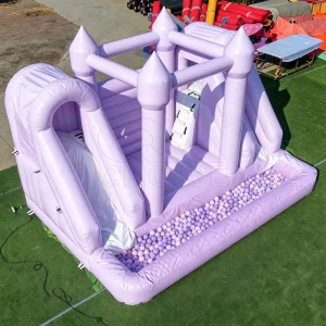 Light Purple Inflatable Bounce House Slide Ball Pit 3 in 1 Macaron Bouncy Castle 3 5 People Capacity for Wedding Party Rental