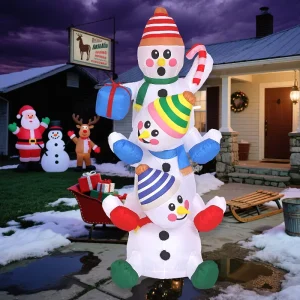 Lighted 1.8M Christmas Inflatable Snowman Stack Weatherproof Blow up Snowmen Totem Pole for Holiday Outdoor Decor New