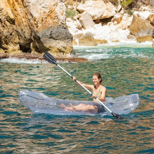 Leichtes aufblasbares PVC-Boot Transparentes Kajak für Wassersport, Angeln oder Flüsse, 1-2 Personen Kapazität